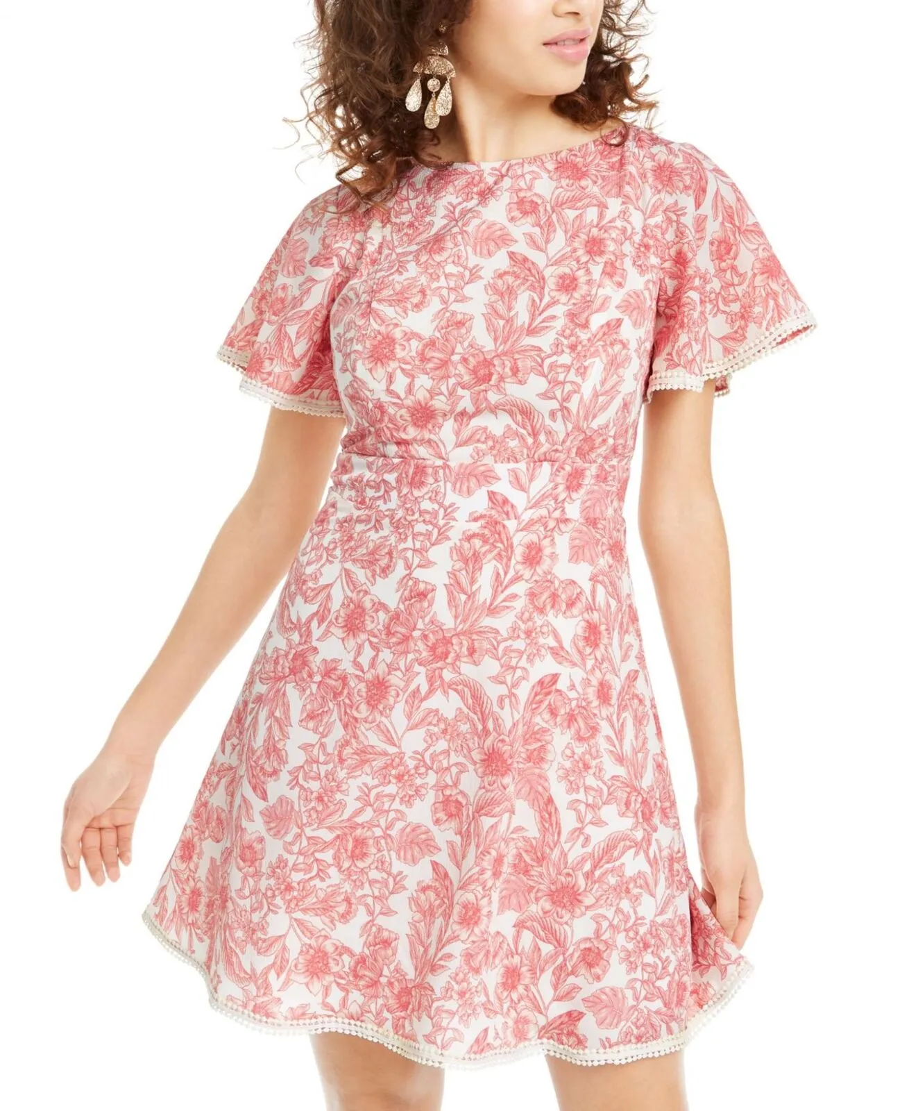 B Darlin Womens Juniors Floral Print Open Back Mini Dress 3CMT257 Pink 11/12