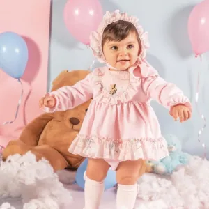 BABINE - Teddy Baby Dress & Bonnet - Pink