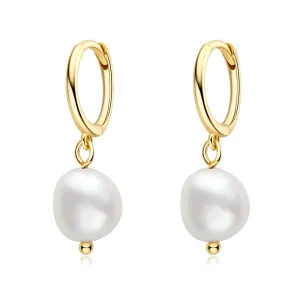 Baroque 10x11mm Freshwater Pearl Dangle Hoop Earrings