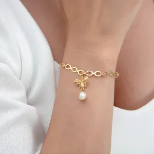 Bee Bracelet – Gold-Plated Silver with Freshwater Pearl