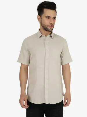 Beige Solid Slim Fit Semi Casual Shirt | JadeBlue