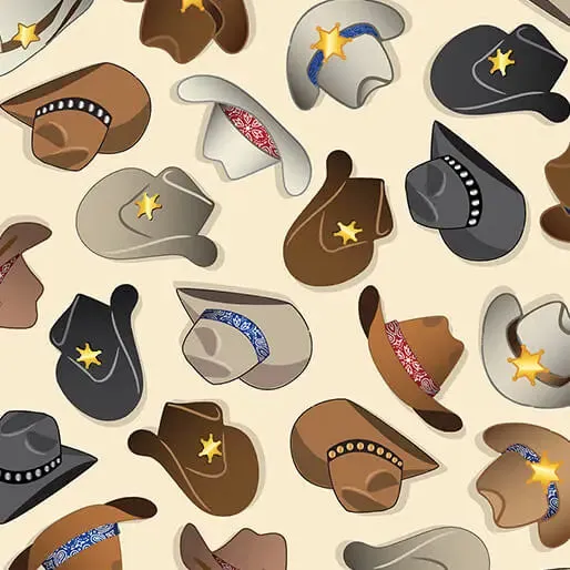 Benartex Fabrics, Lil' Buckaroos - Cowboy Hats Cream by the yard 2389