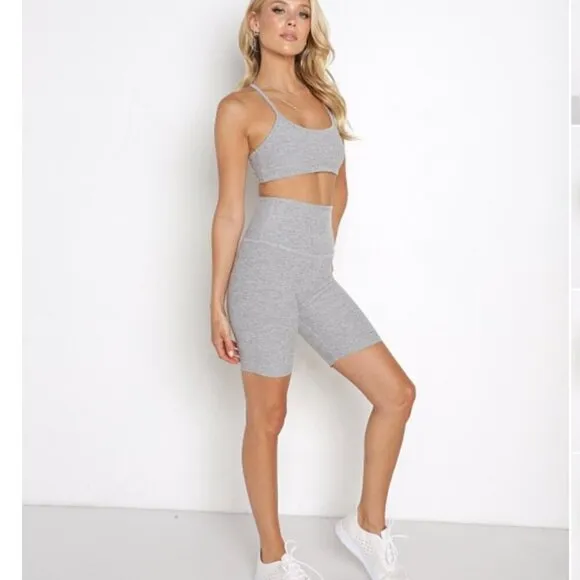 Beyond Yoga Spacedye High Waisted Biker Short 7&quot; in Silver Mist S