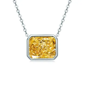 Bezel Setting Radiant Cut Yellow Created Diamond Pendant Necklace
