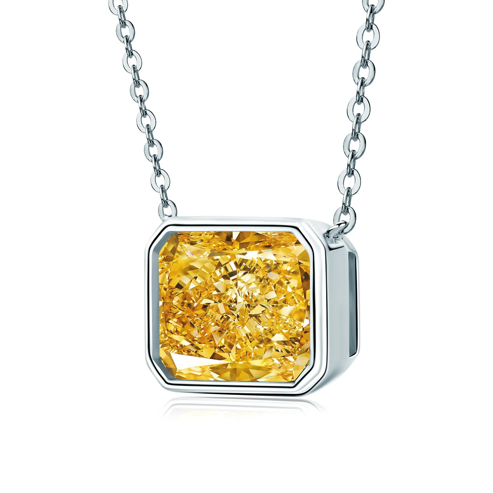 Bezel Setting Radiant Cut Yellow Created Diamond Pendant Necklace