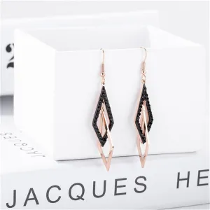 Black & 18K Rose Gold-Plated Crossing Rhombus Drop Earrings