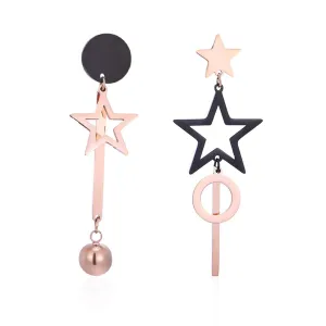Black & 18K Rose Gold-Plated Star Asymmetric Drop Earrings