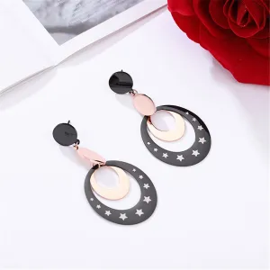Black & 18K Rose Gold-Plated Star Circle Drop Earrings