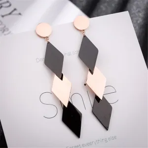 Black & 18K Rose Gold-Plated Triple Rhombus Drop Earrings