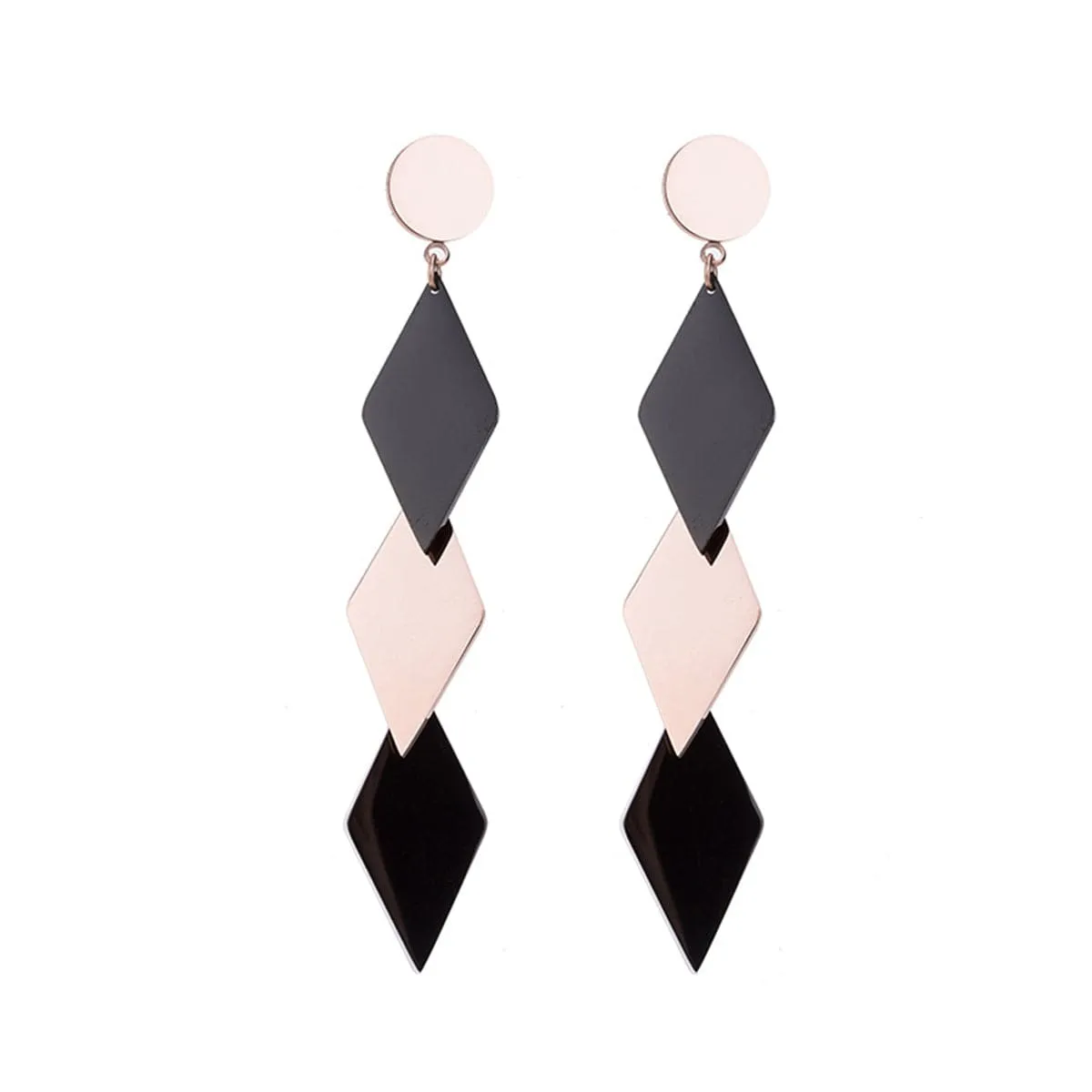 Black & 18K Rose Gold-Plated Triple Rhombus Drop Earrings