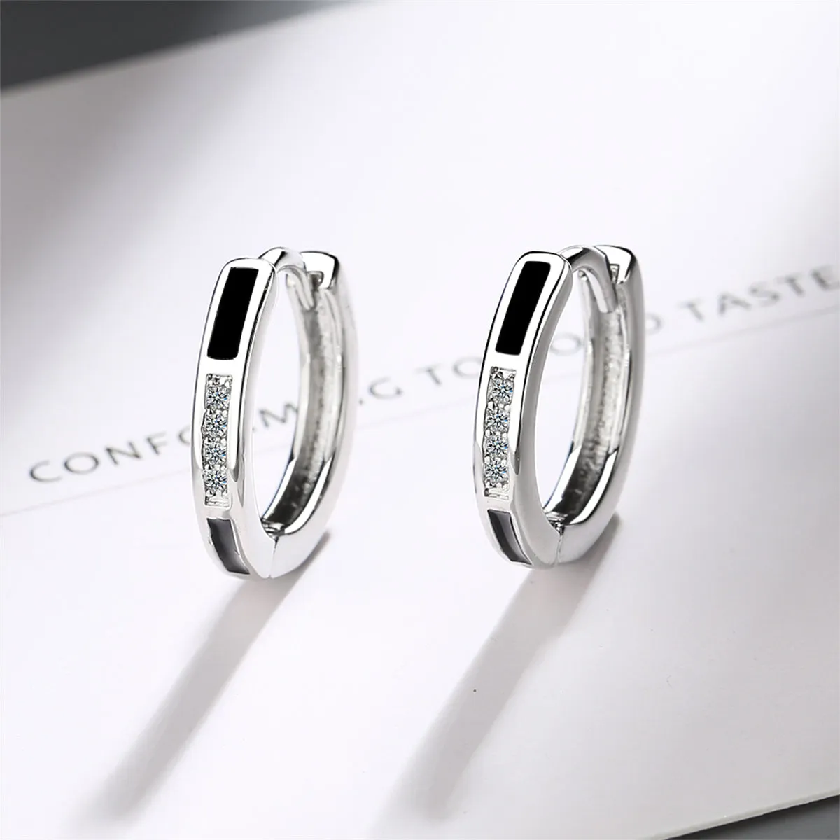 Black & Cubic Zirconia Huggie Earrings