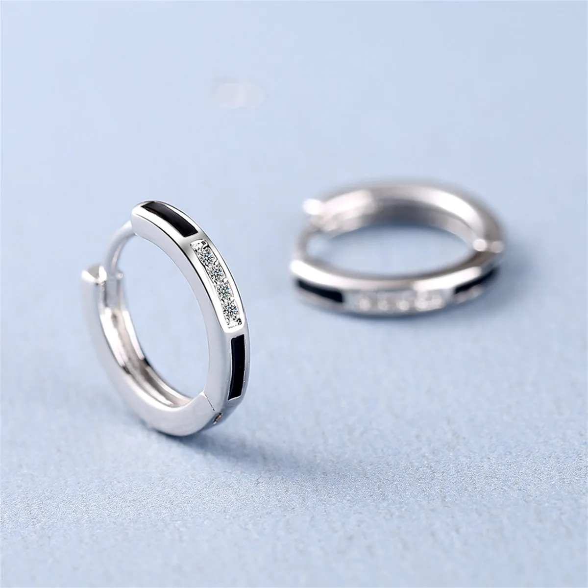 Black & Cubic Zirconia Huggie Earrings