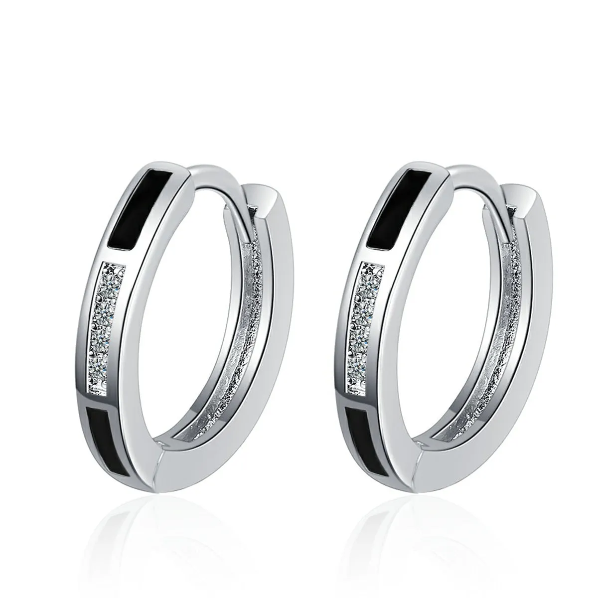 Black & Cubic Zirconia Huggie Earrings