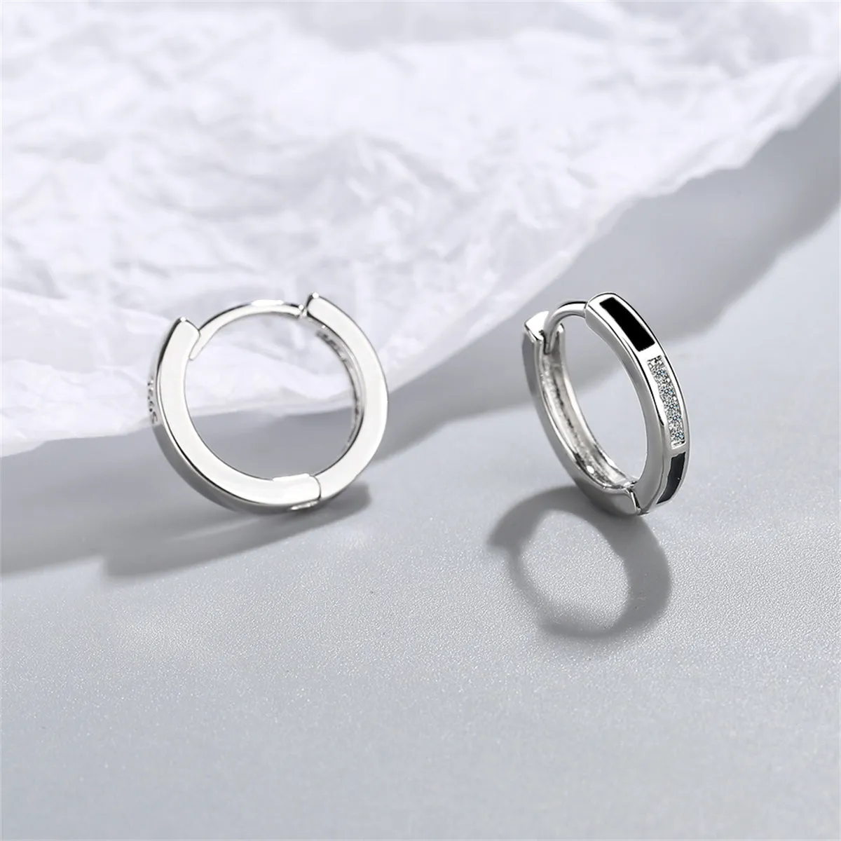 Black & Cubic Zirconia Huggie Earrings