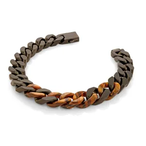 Black Matte Steel Tiger Eye Acetate Curb Link Bracelet