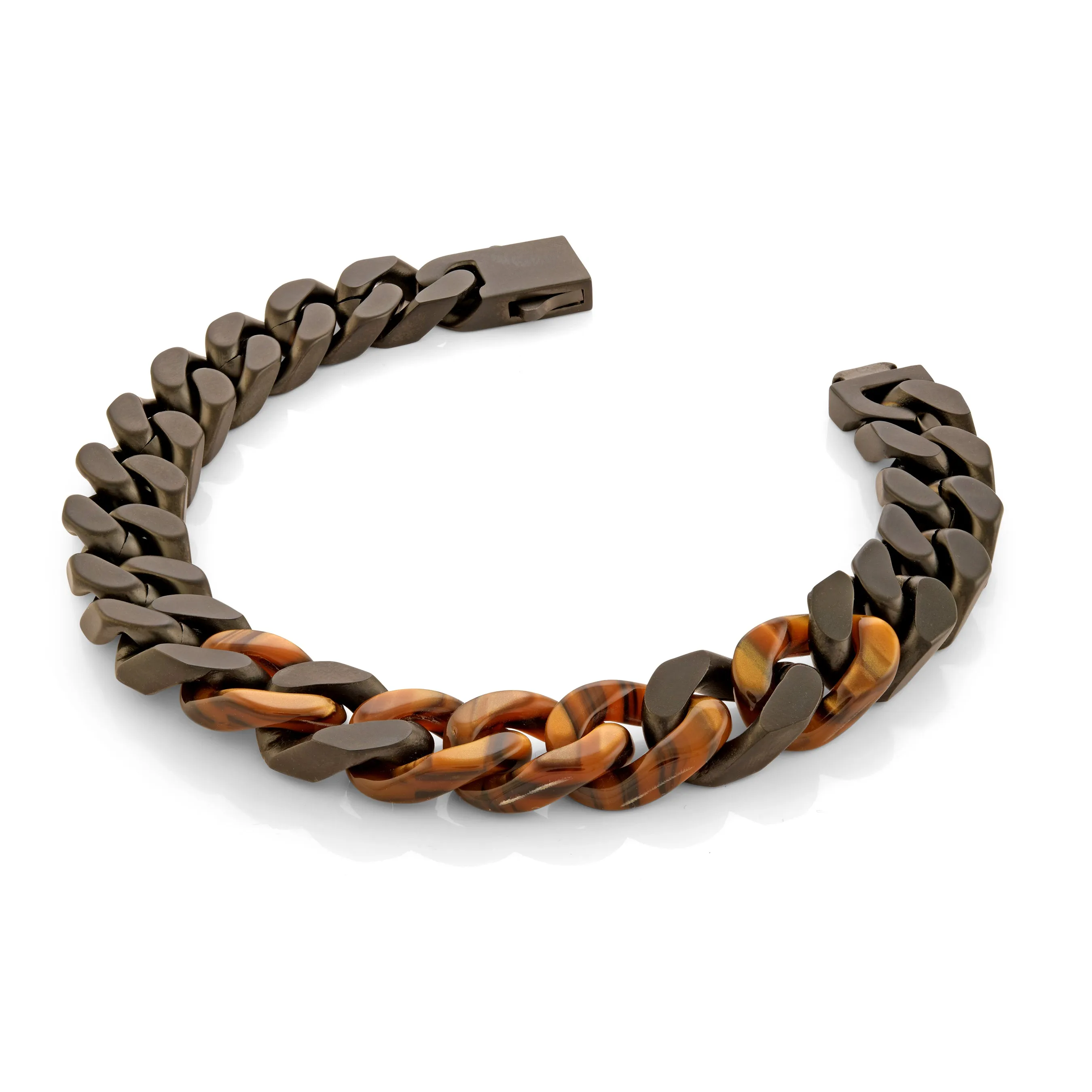 Black Matte Steel Tiger Eye Acetate Curb Link Bracelet