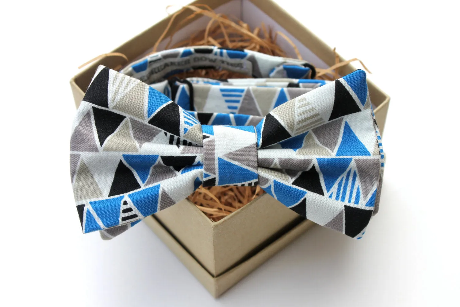 Blue and Grey Triangle Bow Tie