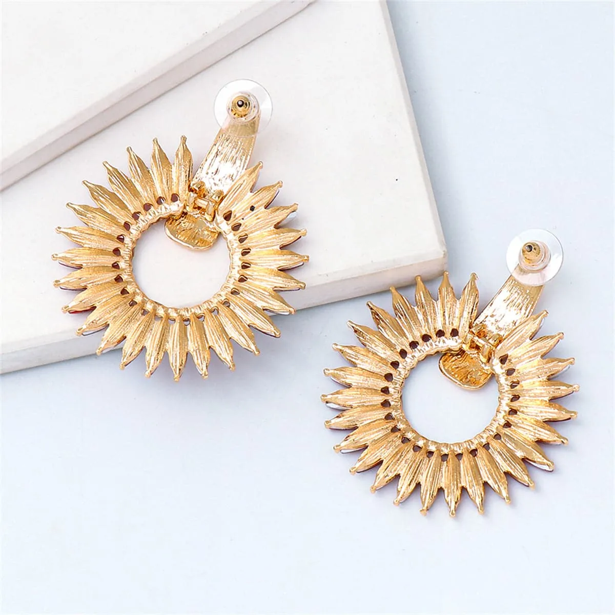 Blue Crystal & Cubic Zirconia 18K Gold-Plated Sunflower Drop Earrings