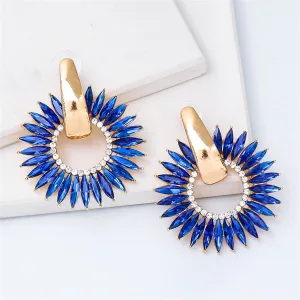 Blue Crystal & Cubic Zirconia 18K Gold-Plated Sunflower Drop Earrings