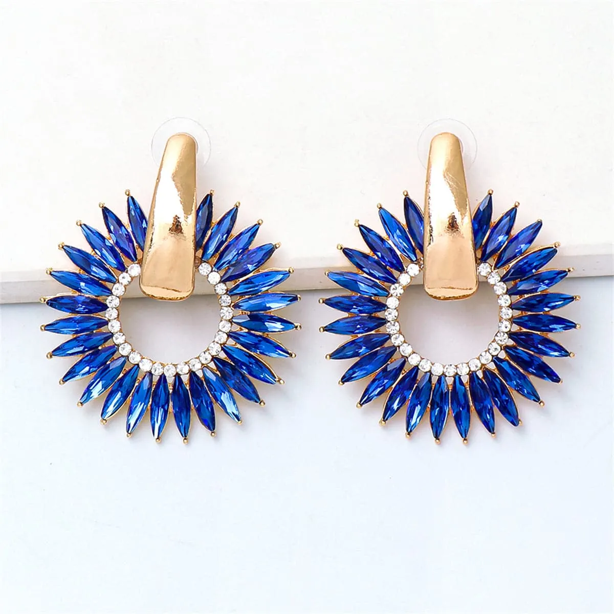 Blue Crystal & Cubic Zirconia 18K Gold-Plated Sunflower Drop Earrings