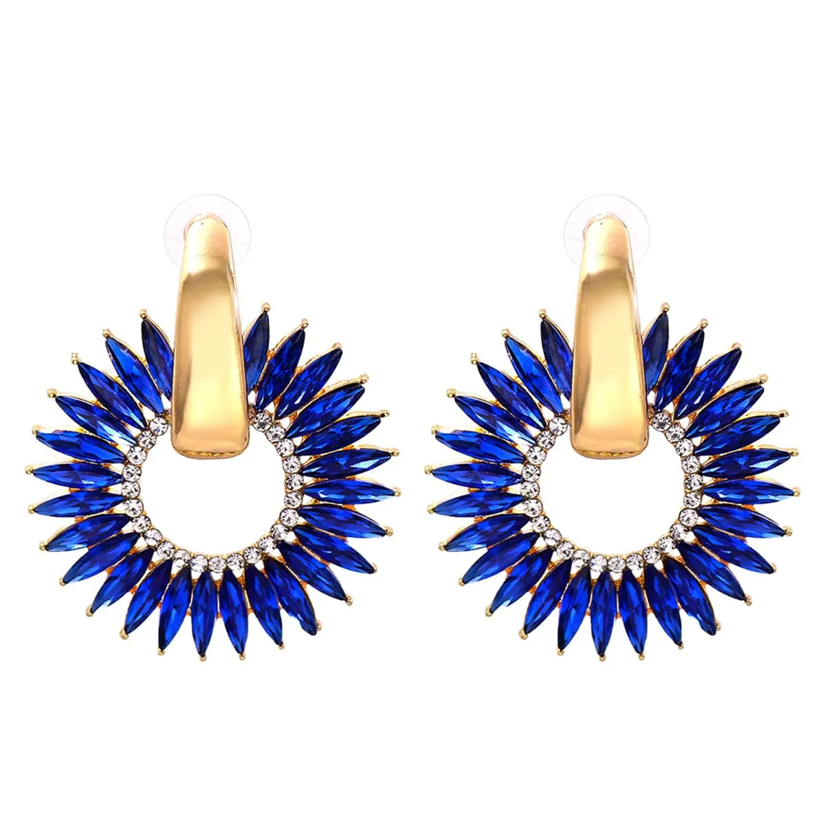 Blue Crystal & Cubic Zirconia 18K Gold-Plated Sunflower Drop Earrings