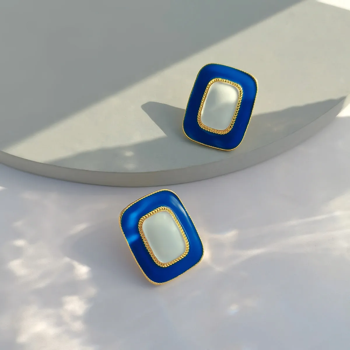 Blue Enamel & 18K Gold-Plated Rectangle Stud Earrings