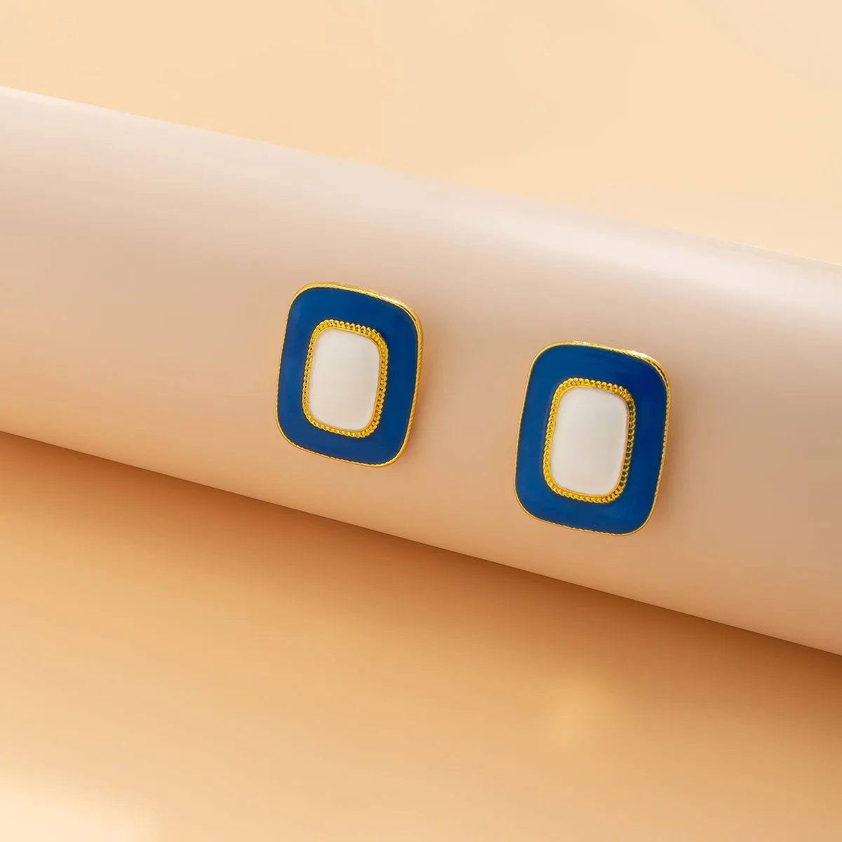 Blue Enamel & 18K Gold-Plated Rectangle Stud Earrings