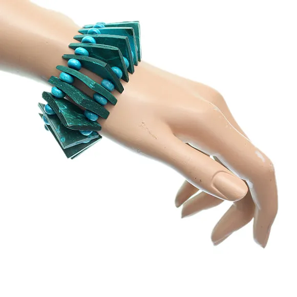 Blue Wooden Geometric Triangle Stretch Bracelet