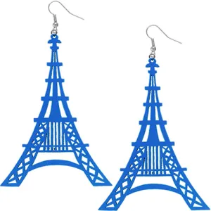 Blue Wooden Paris Eiffel Tower Dangle Earrings