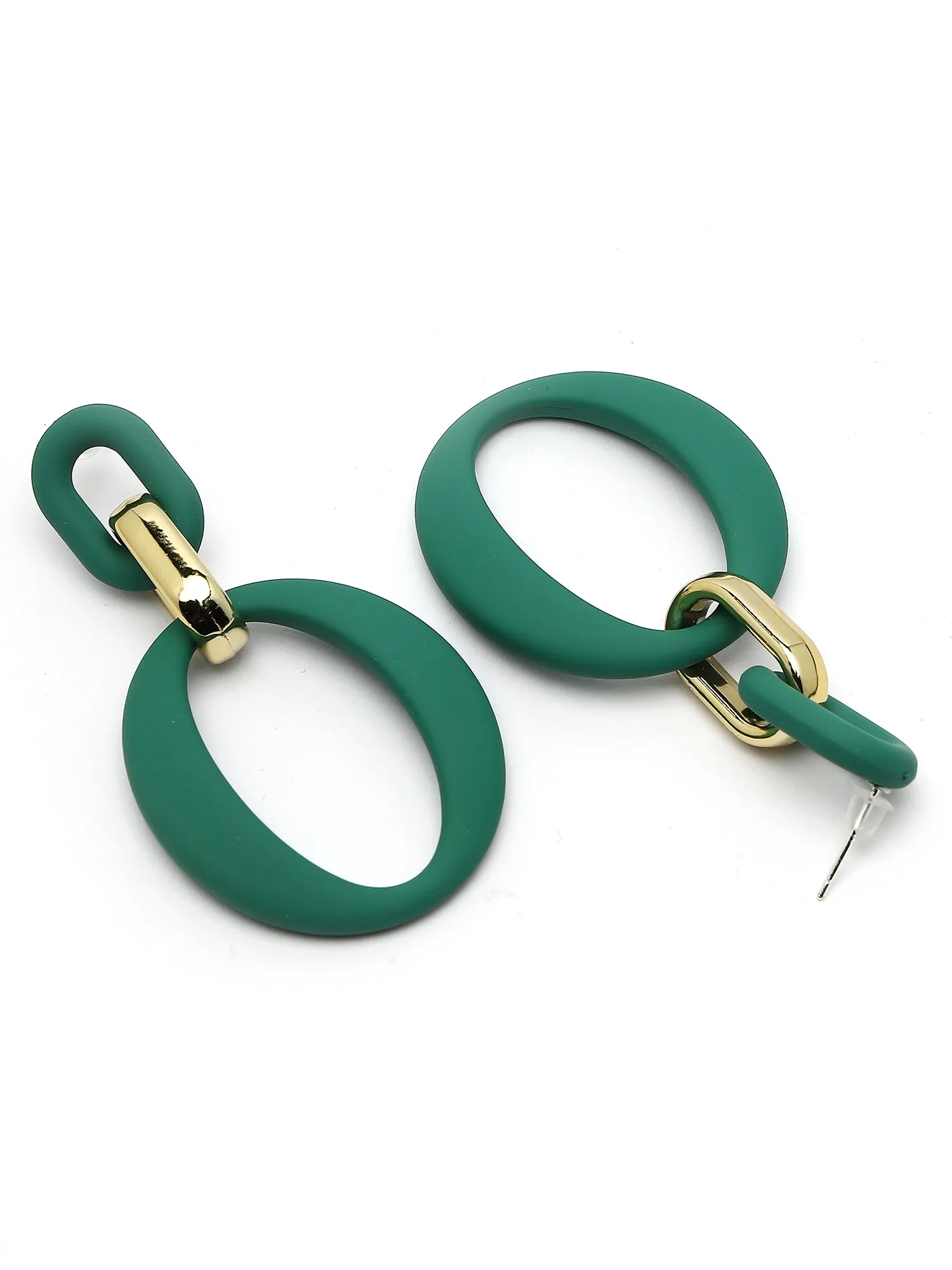 Bohey by KARATCART Matte Finish Green Linked Dangler Earrings for Women