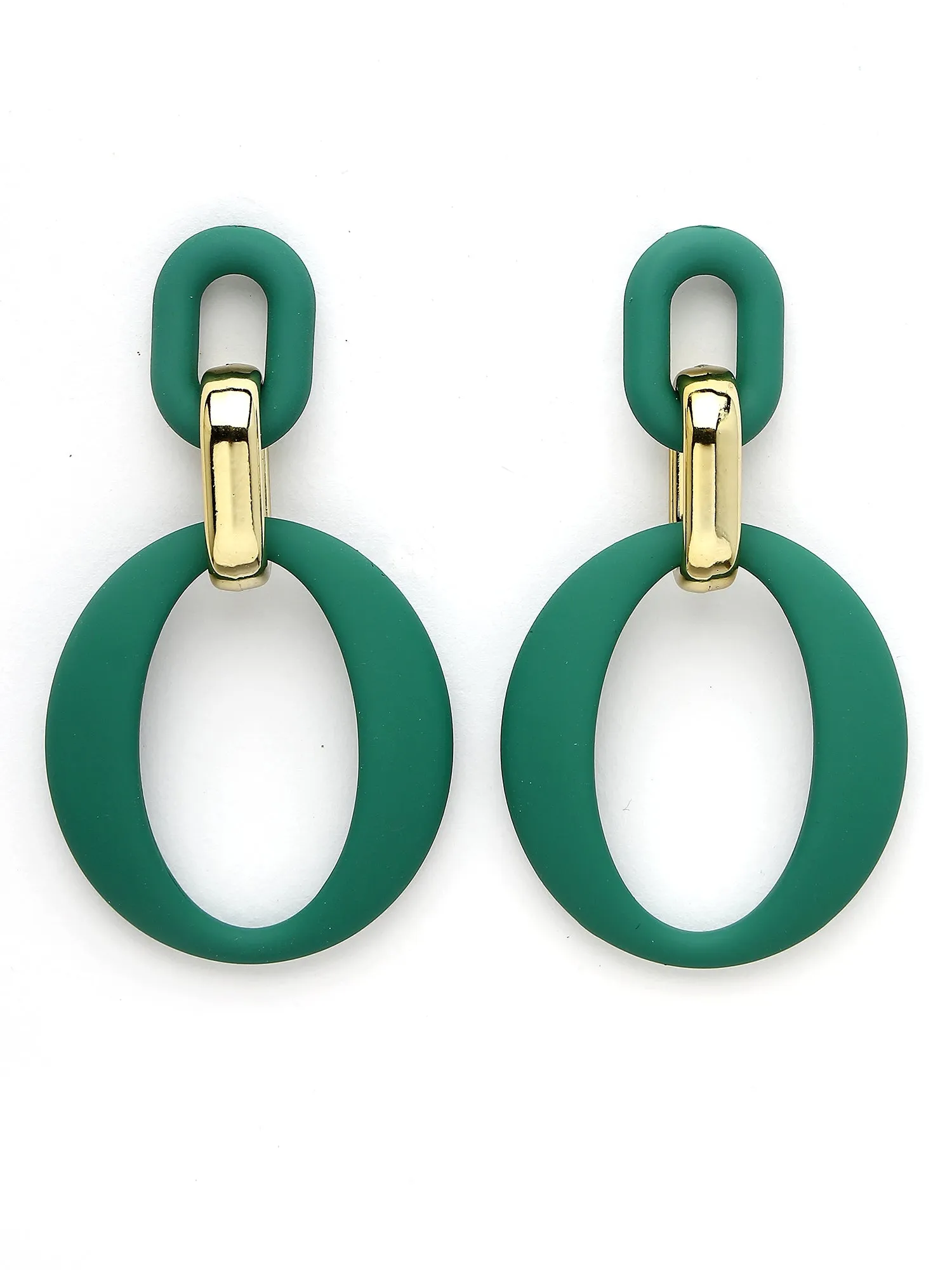 Bohey by KARATCART Matte Finish Green Linked Dangler Earrings for Women