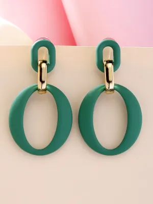 Bohey by KARATCART Matte Finish Green Linked Dangler Earrings for Women