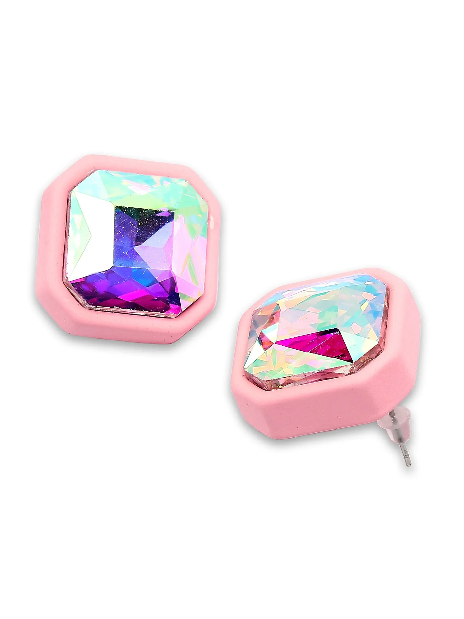 Bohey by KARATCART Pink Matte Finish Rhinestone Stud Earrings for Women