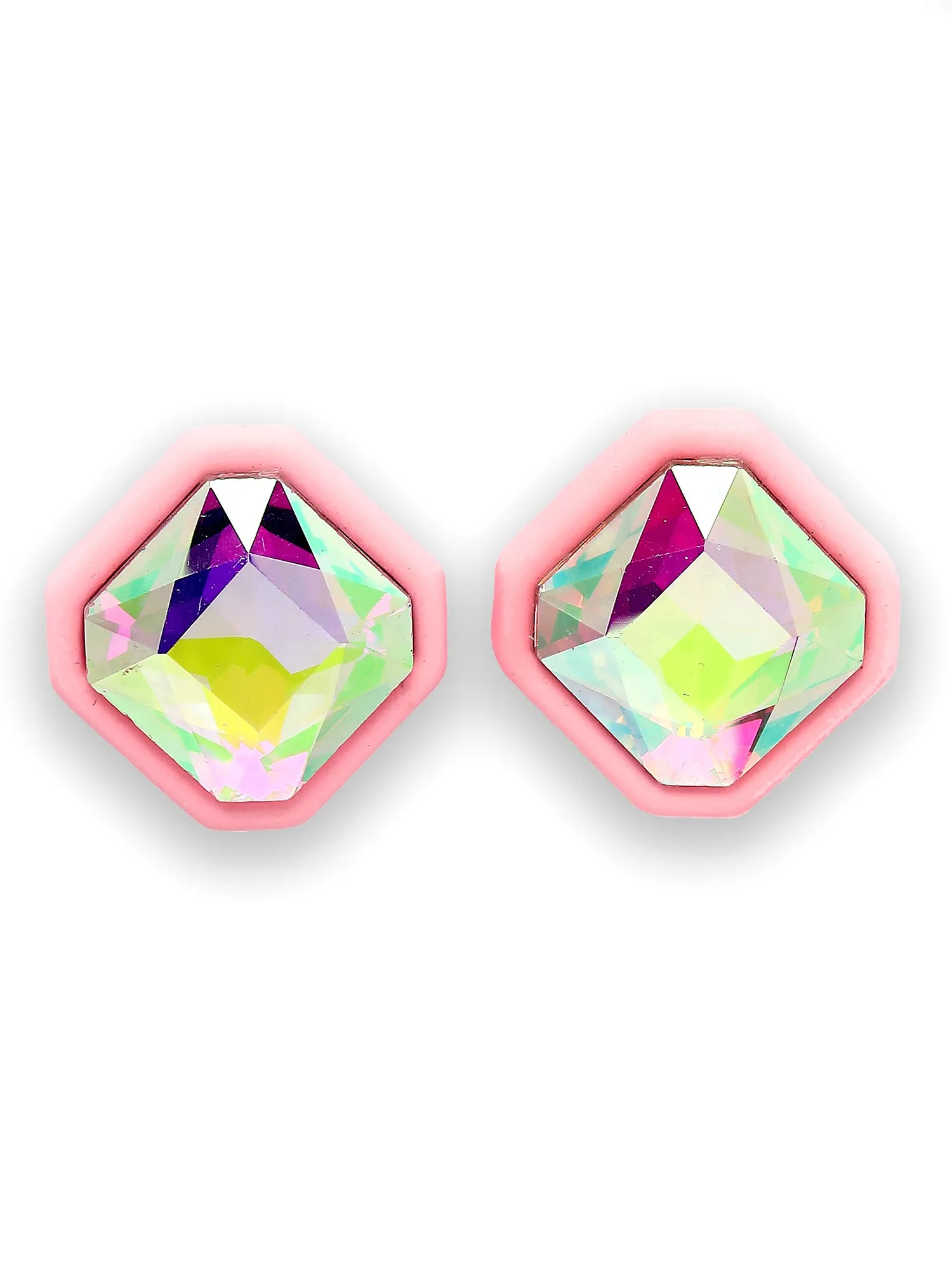 Bohey by KARATCART Pink Matte Finish Rhinestone Stud Earrings for Women