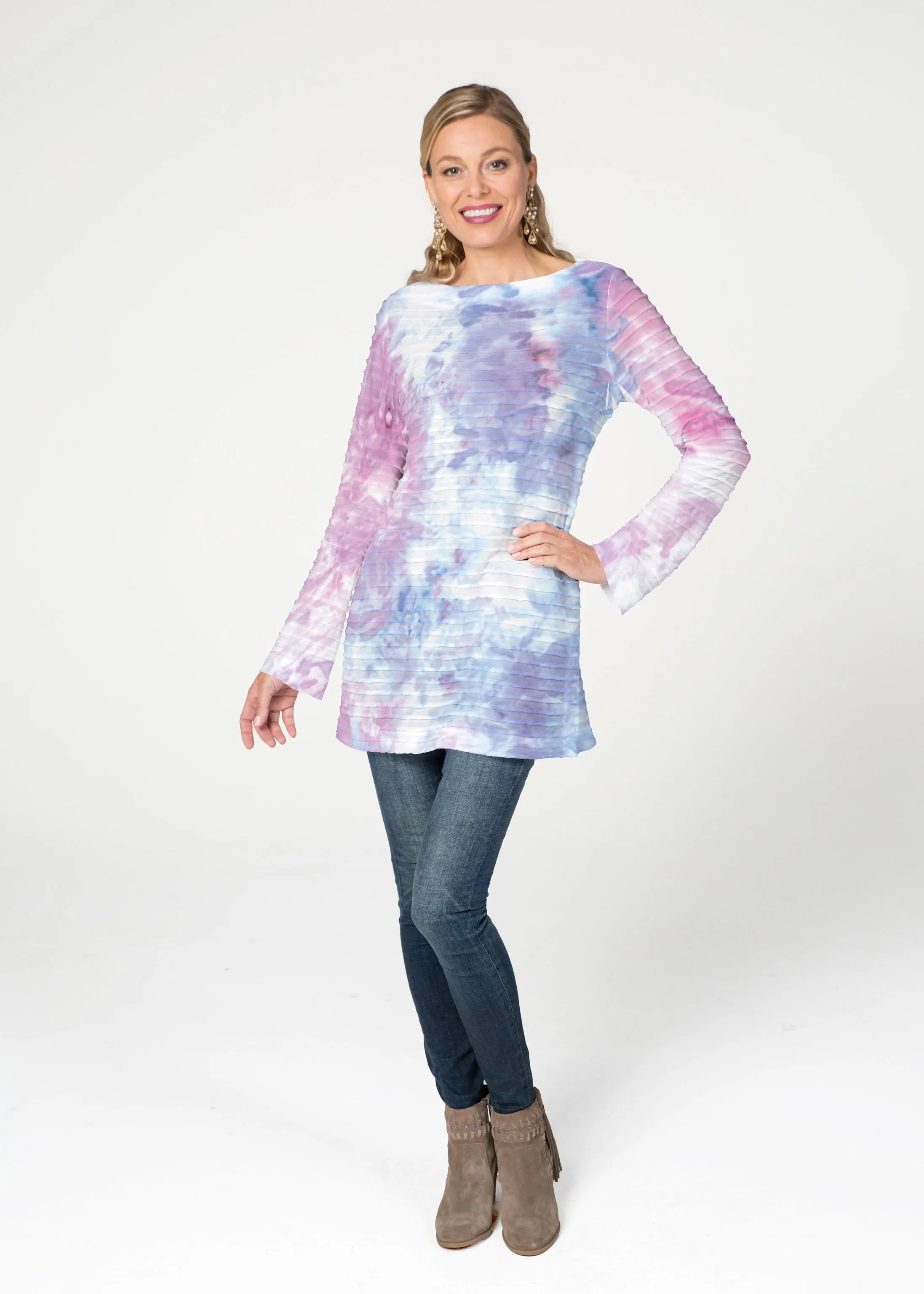 Boho Ice (16230) ~ Banded Boatneck Tunic