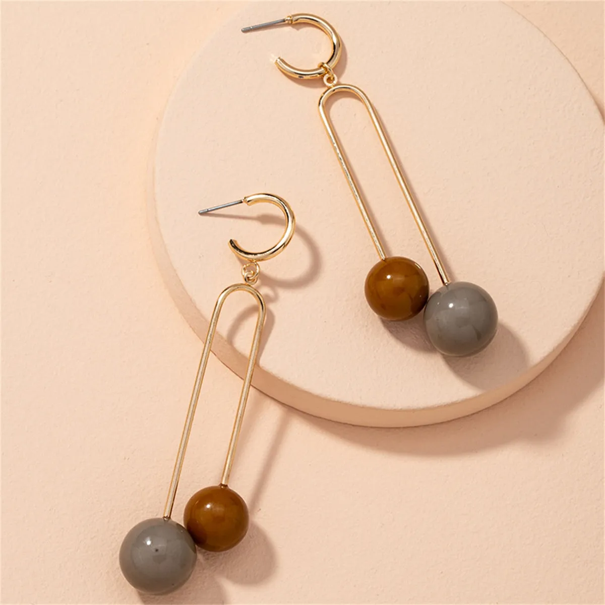 Brown Resin & 18K Gold-Plated Sphere Drop Earrings
