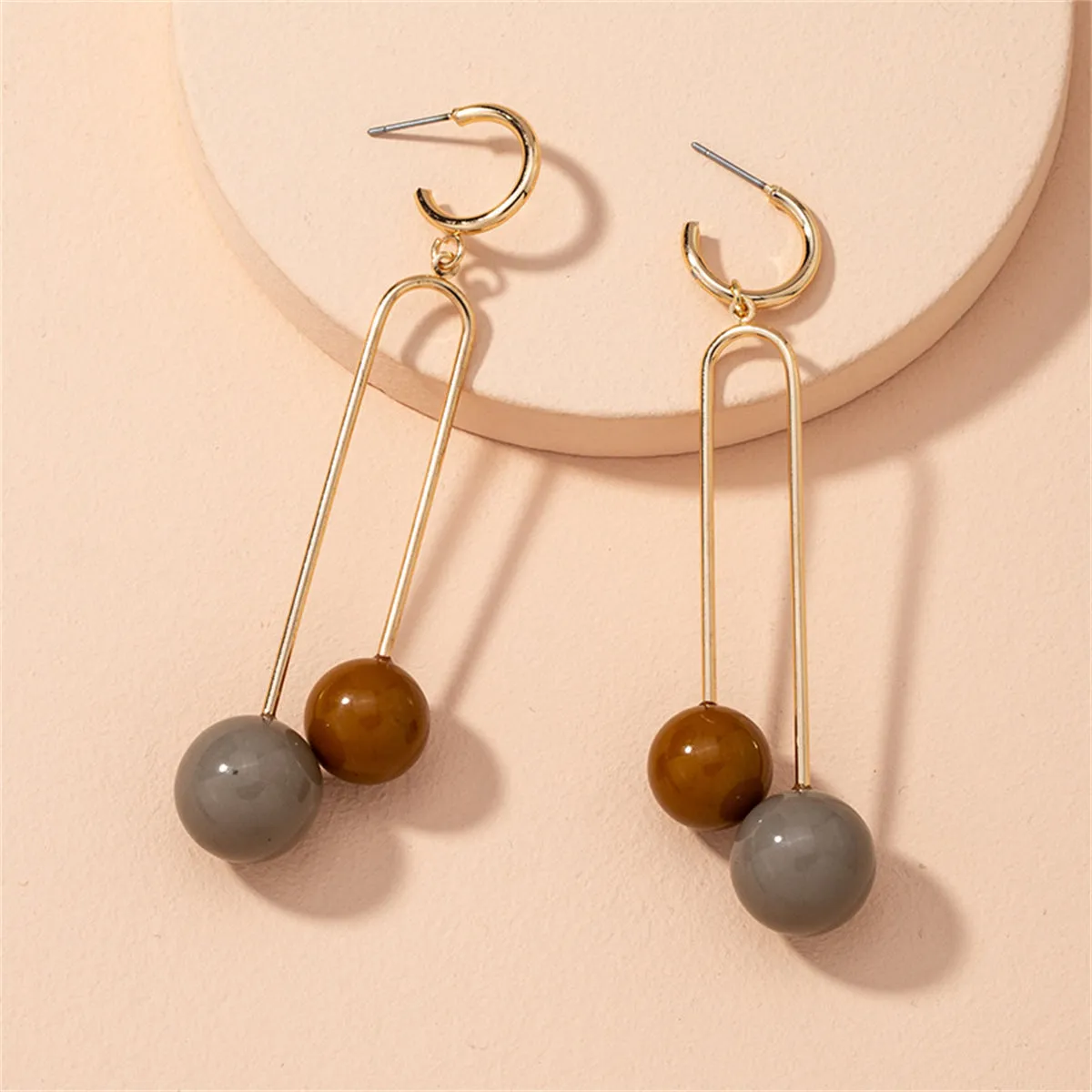 Brown Resin & 18K Gold-Plated Sphere Drop Earrings