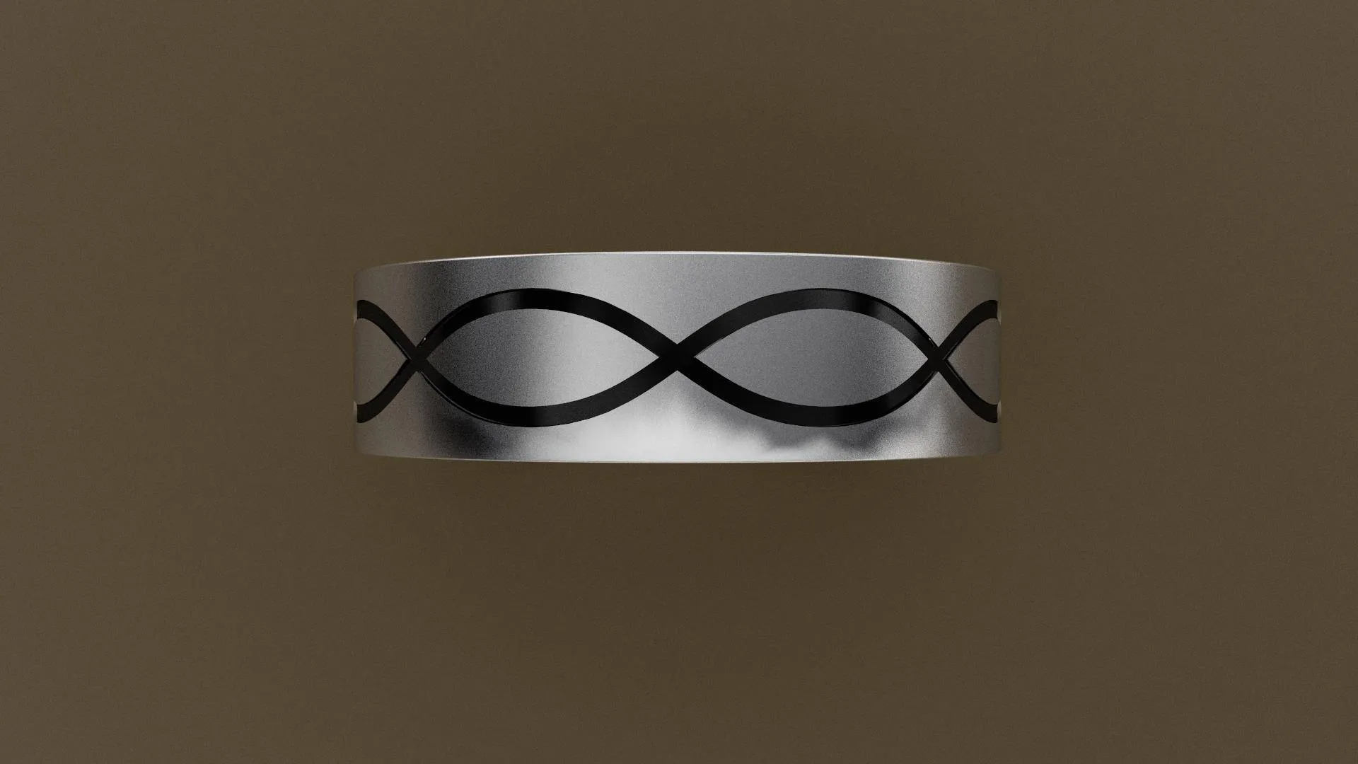 Brushed White Gold 6mm Infinity Black Groove Wedding Band