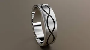 Brushed White Gold 6mm Infinity Black Groove Wedding Band