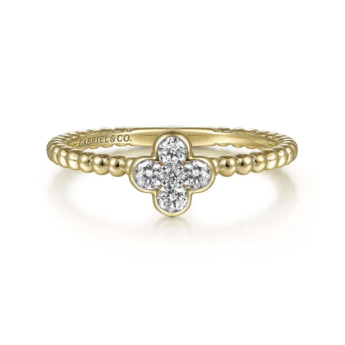 Bujukan Beaded Yellow Gold Diamond Clover Cluster Ring, 0.20 cttw