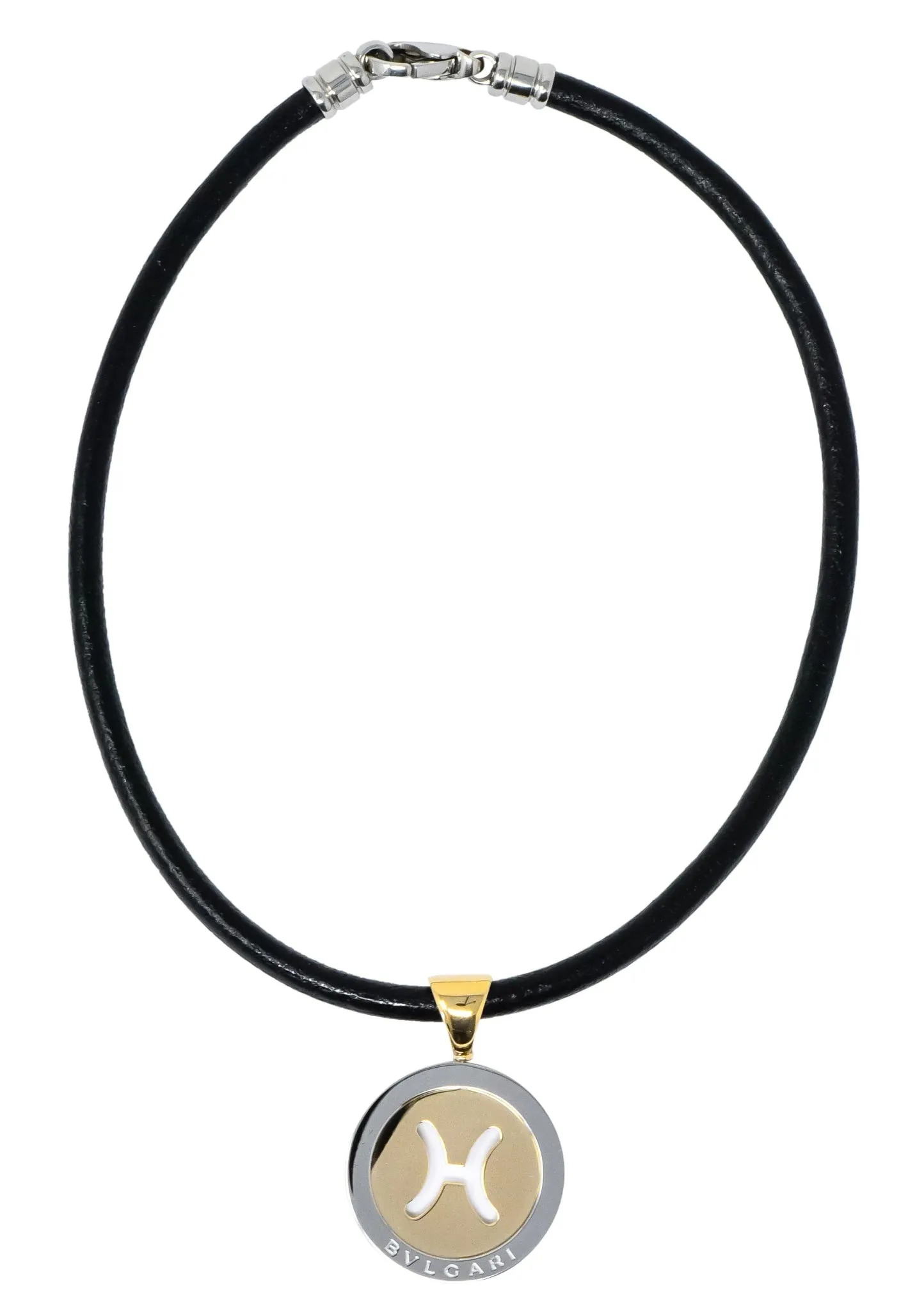 Bulgari Modern 18 Karat Gold Steel Gemini Zodiac Tondo Pendant Necklace
