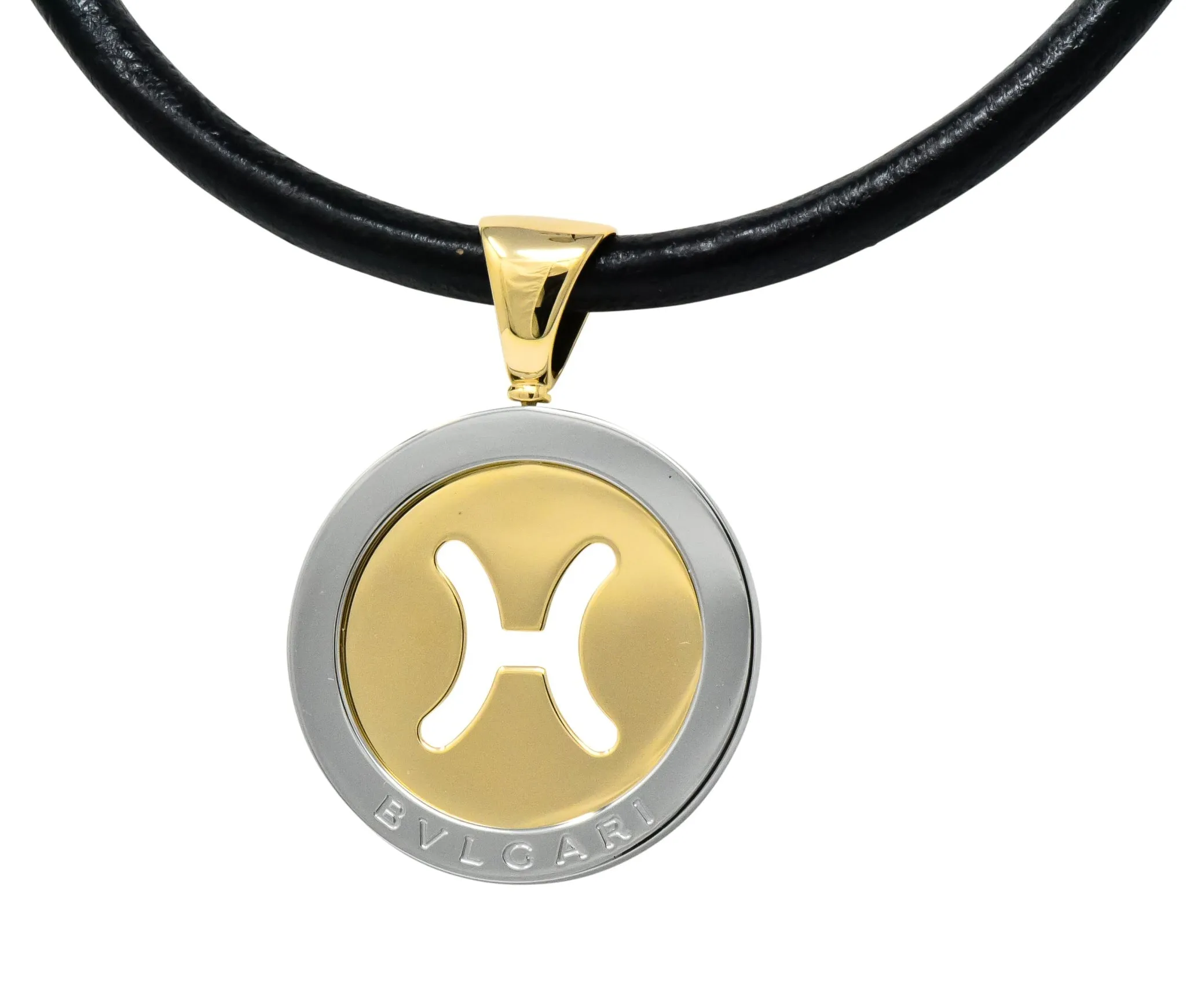 Bulgari Modern 18 Karat Gold Steel Gemini Zodiac Tondo Pendant Necklace