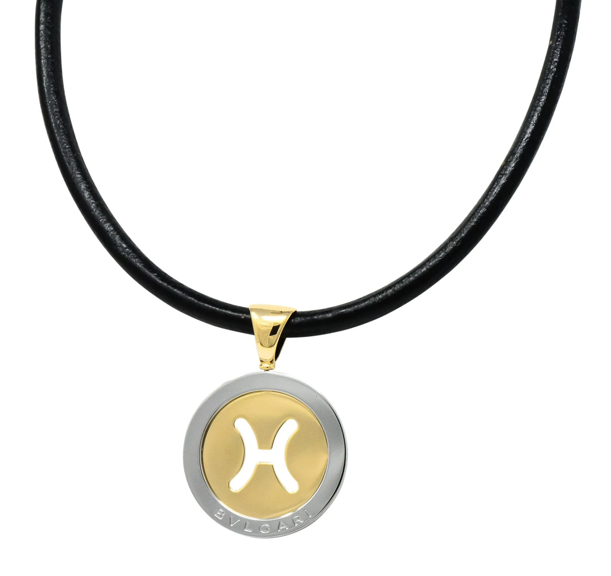 Bulgari Modern 18 Karat Gold Steel Gemini Zodiac Tondo Pendant Necklace