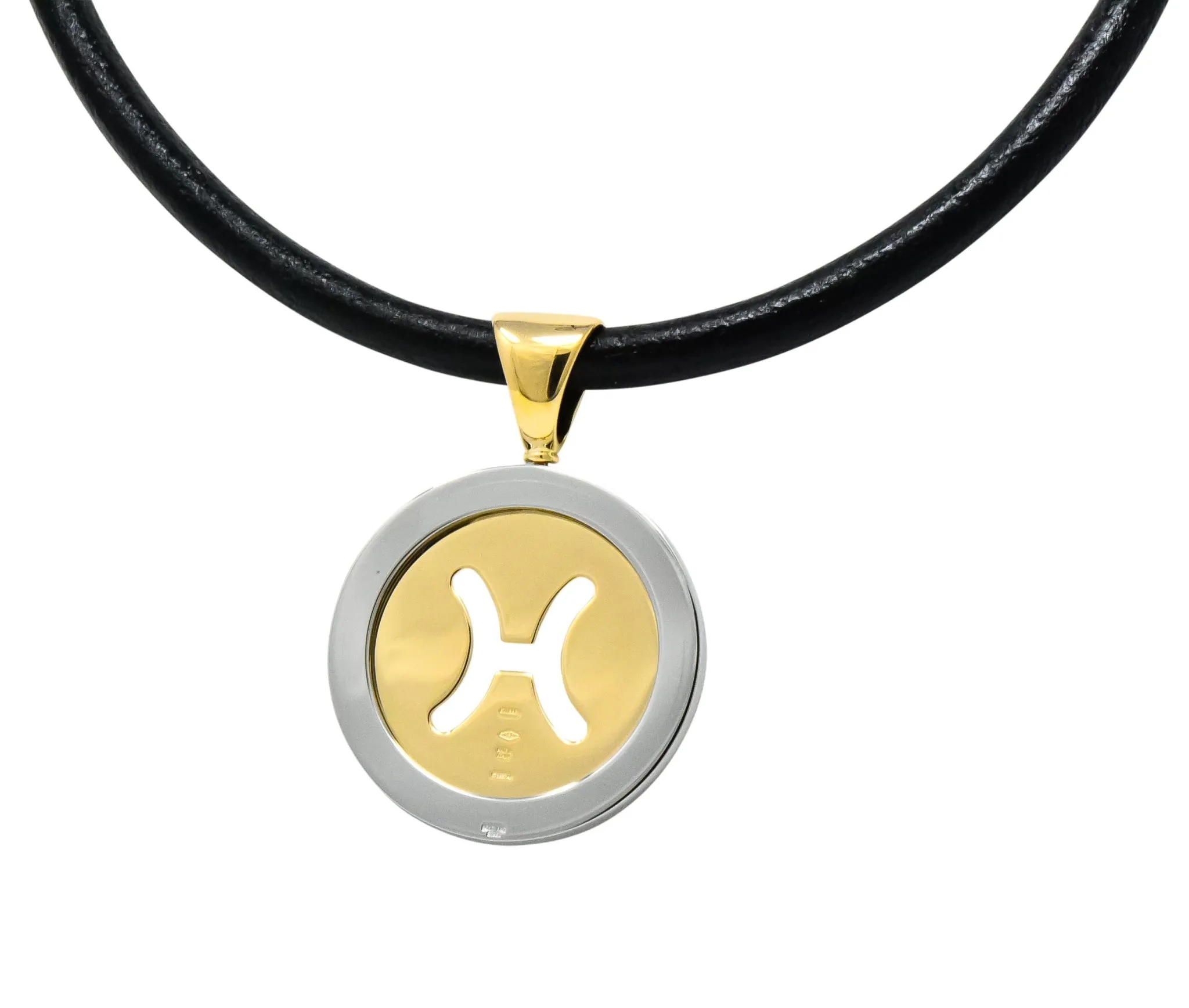 Bulgari Modern 18 Karat Gold Steel Gemini Zodiac Tondo Pendant Necklace