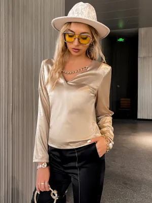 Chain Detail V-Neck Satin Top