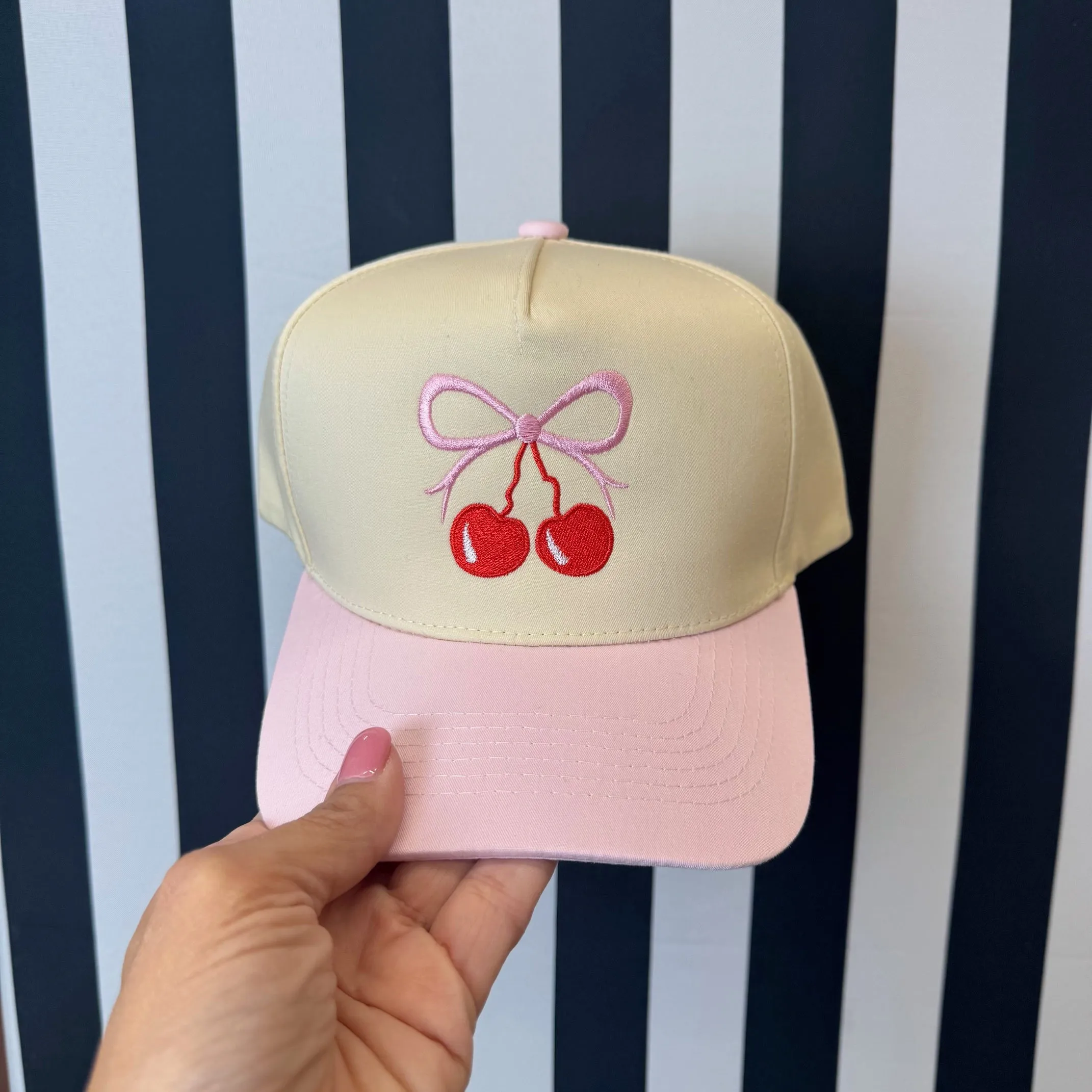 Cherry Bow 5 Panel Baseball Hat