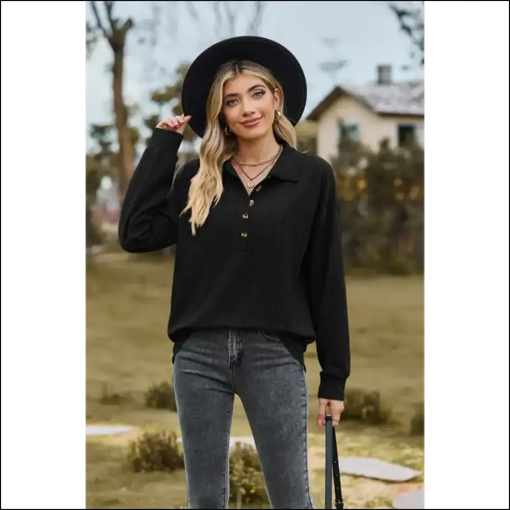 Chic Collared Long Sleeve Blouse