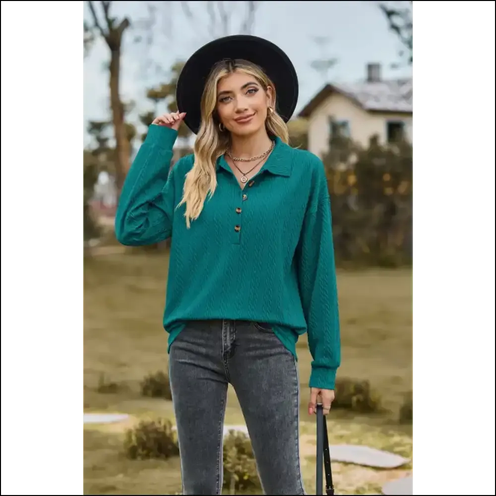Chic Collared Long Sleeve Blouse