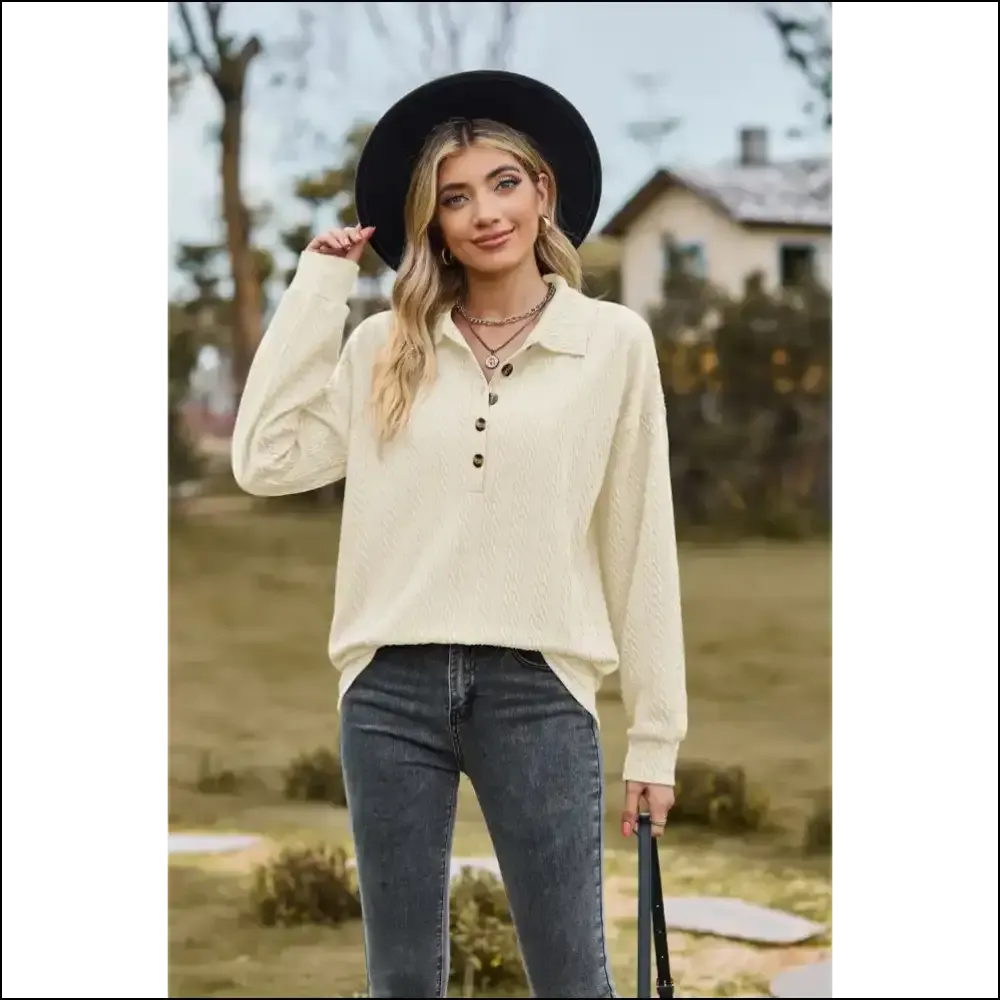 Chic Collared Long Sleeve Blouse