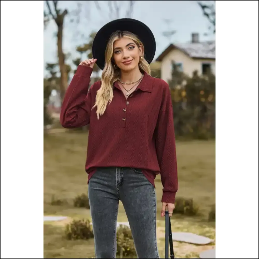 Chic Collared Long Sleeve Blouse